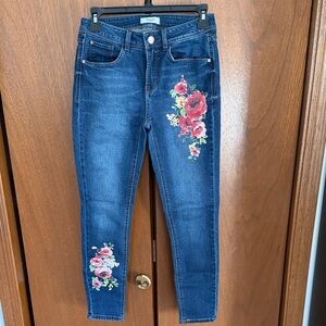 Kensie Floral Embroidered Blue Jeans